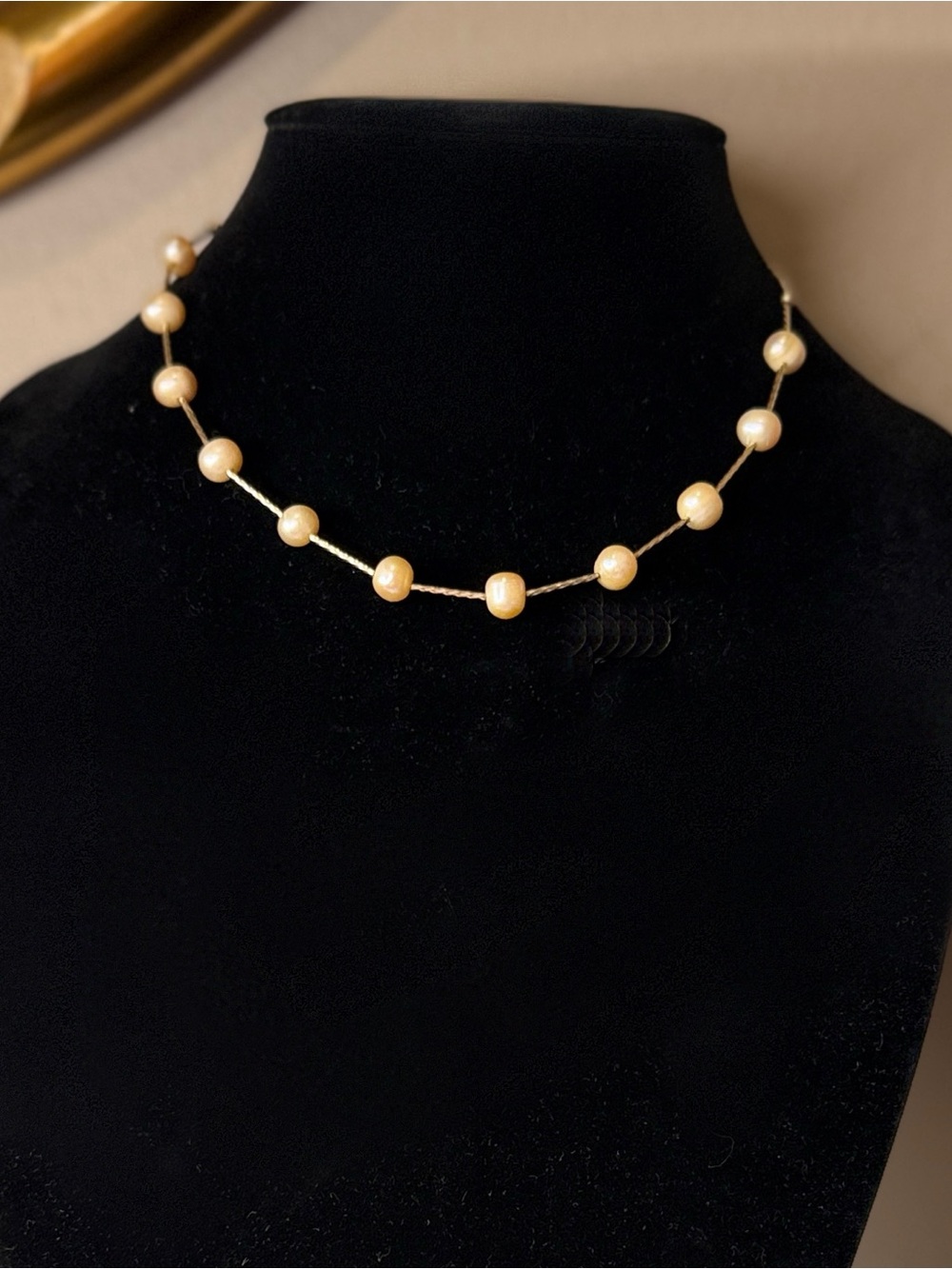 Gold Filled Light Apricot Freshwater Pearl Necklace Handcrafted - Picture 1 of 4